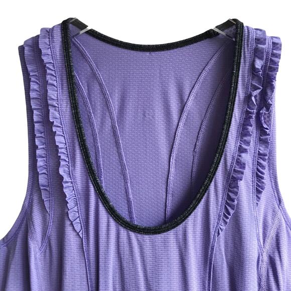 Lululemon Mind Over Matter Tank Top Grapeseed Size 6 Periwinkle Ruffle Racerback - Picture 8 of 16